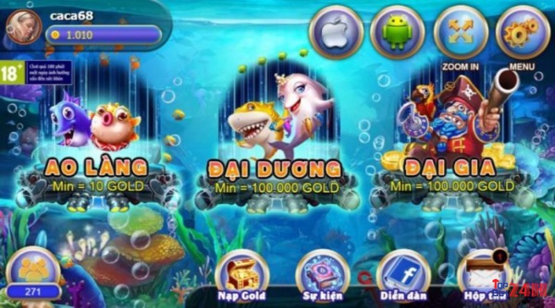 Bắn Cá Vui đổi thưởng có 3 phòng bắn cá cho người chơi lựa chọn