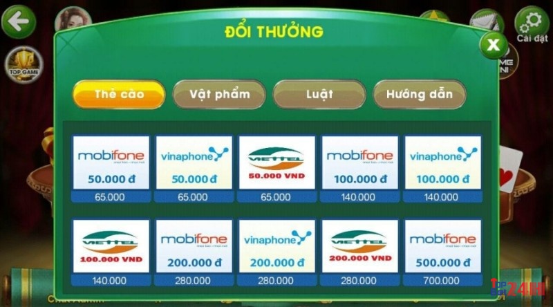 Hình thức đổi tiền thật từ game bai an tiền thật