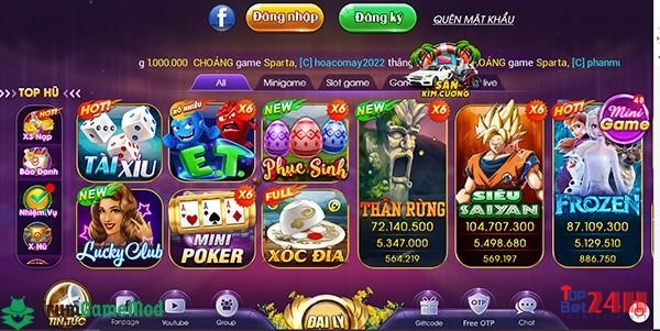Giao diện ban đầu của cổng app game Choáng Club