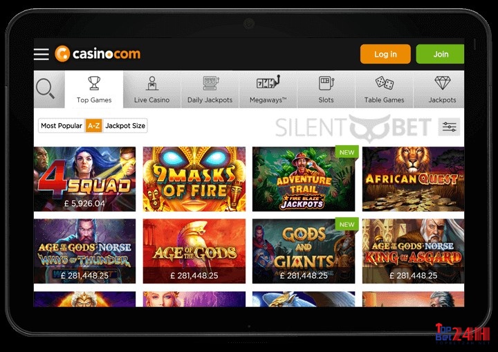 Giao diện trên mobile của casino.com