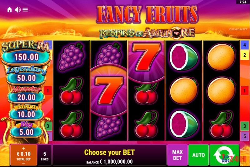 Giao diện chính của game slot Fancy Fruit Roar