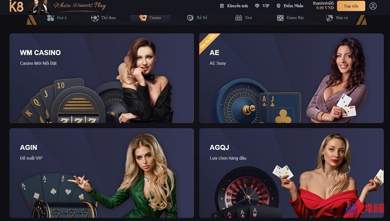 Casino live là sản phẩm tiêu biểu của nha cai K8 với 5 sảnh game chuyên nghiệp