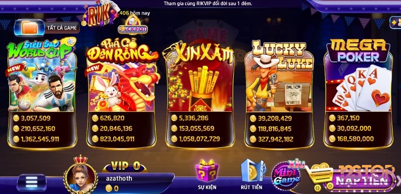 Đến với Rikvip thì không thể bỏ qua các trò chơi slot